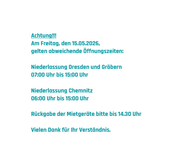 Änderung der Öffnungszeiten 15.05.26